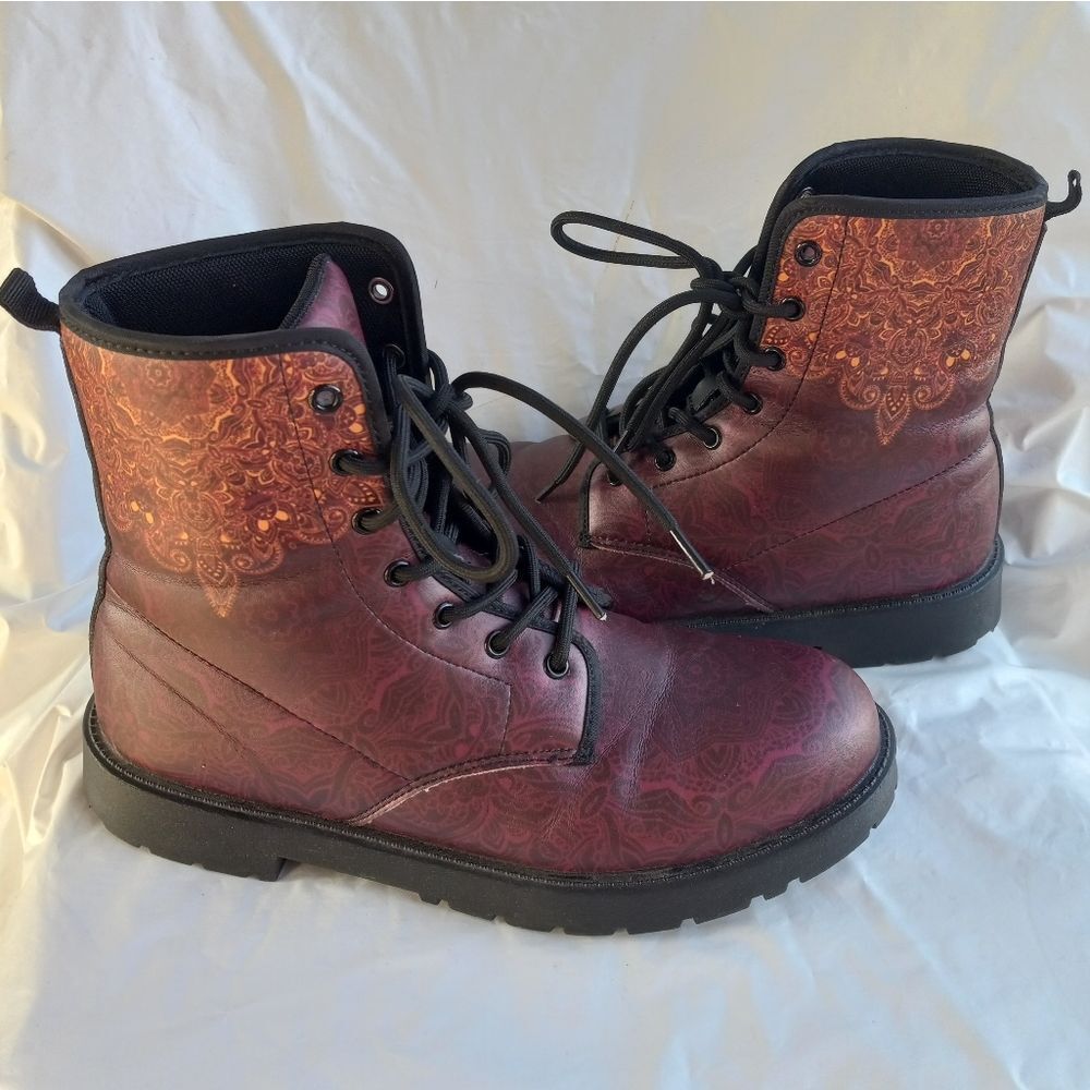 Wine Mandala V3 Combat Vegan Women's Boots Size 9